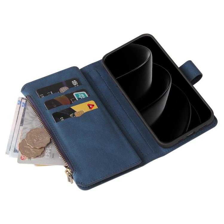 For iPhone 17 Pro Max Skin Feel Multi Card Slots Zipper Wallet Leather Phone Case