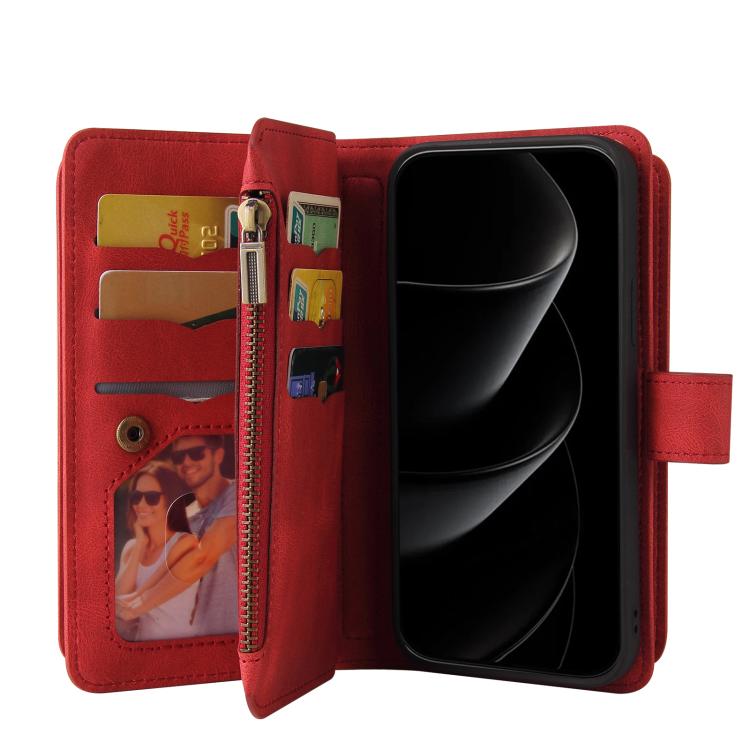 For iPhone 17 Pro Skin Feel Multi Card Slots Zipper Wallet Leather Phone Case