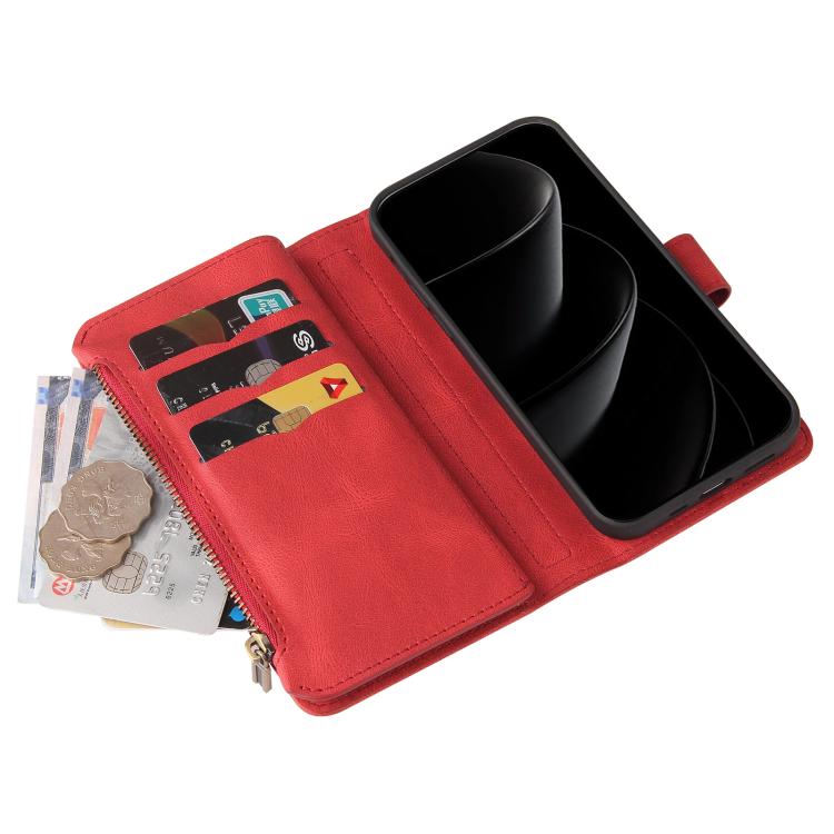 For iPhone 17 Pro Skin Feel Multi Card Slots Zipper Wallet Leather Phone Case
