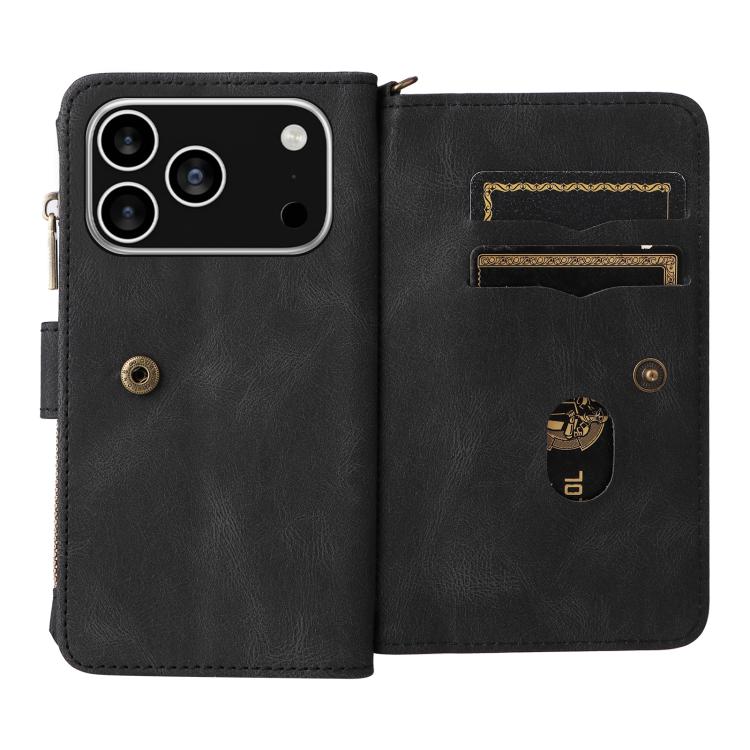 For iPhone 17 Pro Skin Feel Multi Card Slots Zipper Wallet Leather Phone Case