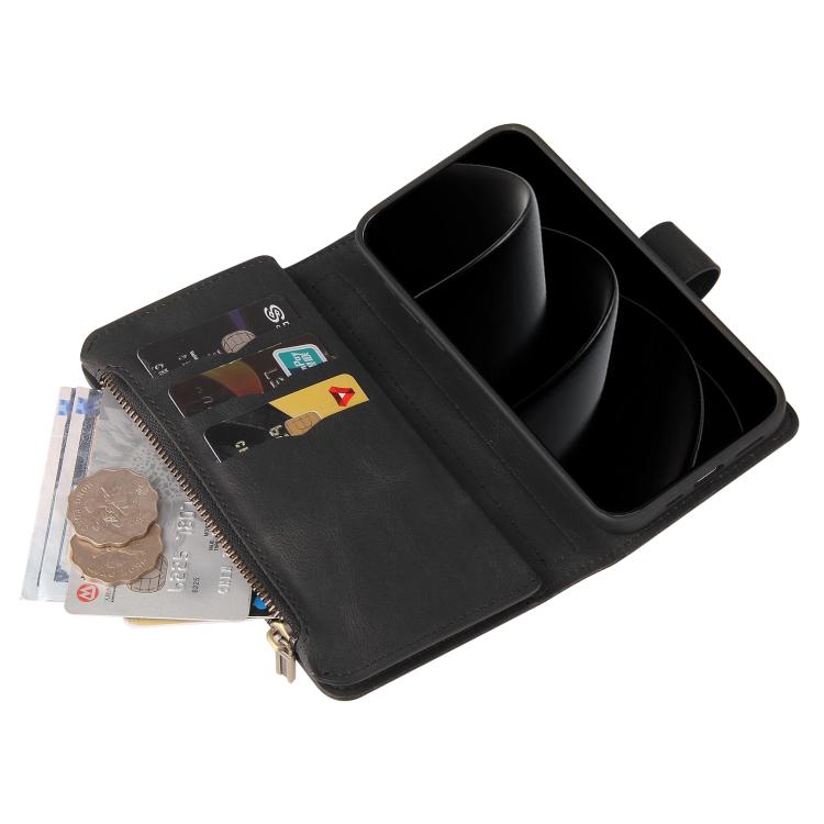 For iPhone 17 Pro Skin Feel Multi Card Slots Zipper Wallet Leather Phone Case