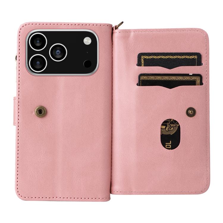 For iPhone 17 Pro Skin Feel Multi Card Slots Zipper Wallet Leather Phone Case