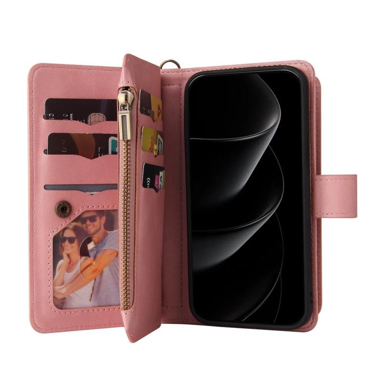 For iPhone 17 Pro Skin Feel Multi Card Slots Zipper Wallet Leather Phone Case