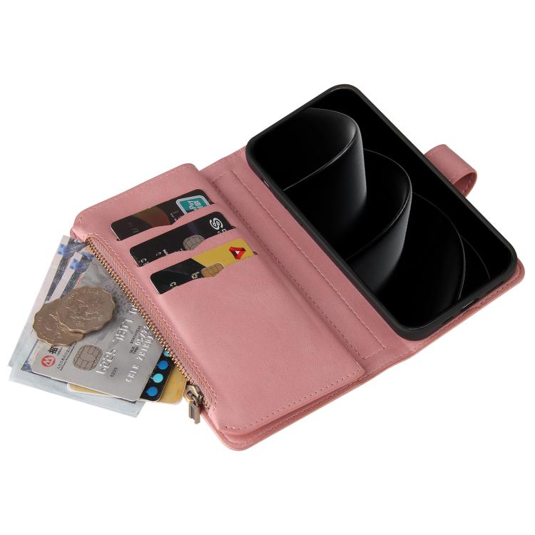 For iPhone 17 Pro Skin Feel Multi Card Slots Zipper Wallet Leather Phone Case