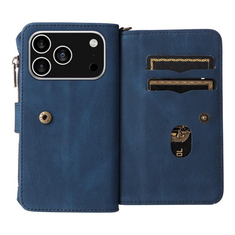 For iPhone 17 Pro Skin Feel Multi Card Slots Zipper Wallet Leather Phone Case