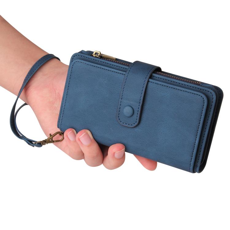 For iPhone 17 Pro Skin Feel Multi Card Slots Zipper Wallet Leather Phone Case
