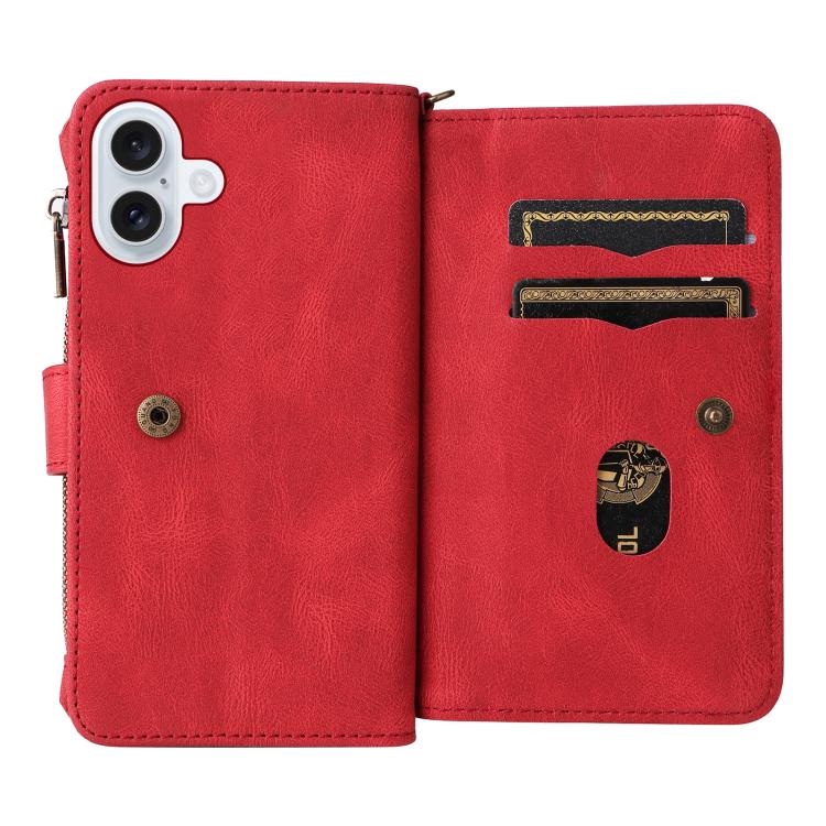 For iPhone 17 Skin Feel Multi Card Slots Zipper Wallet Leather Phone Case
