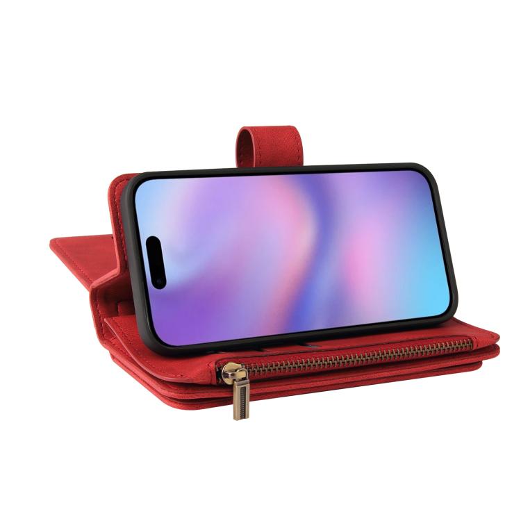 For iPhone 17 Skin Feel Multi Card Slots Zipper Wallet Leather Phone Case
