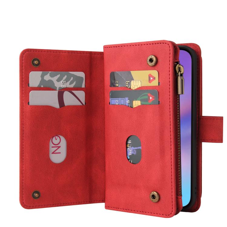 For iPhone 17 Skin Feel Multi Card Slots Zipper Wallet Leather Phone Case