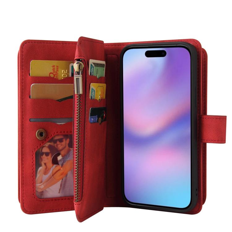 For iPhone 17 Skin Feel Multi Card Slots Zipper Wallet Leather Phone Case