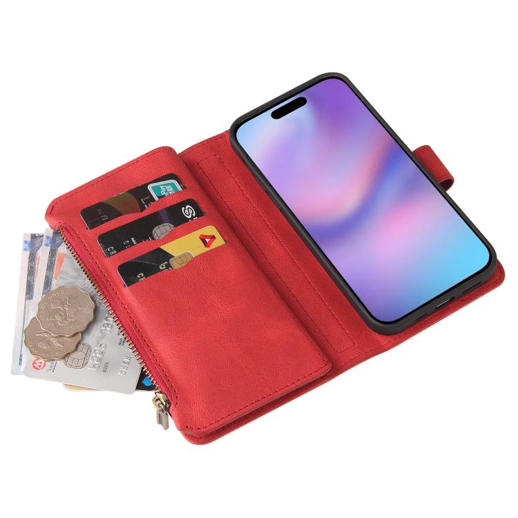 For iPhone 17 Skin Feel Multi Card Slots Zipper Wallet Leather Phone Case