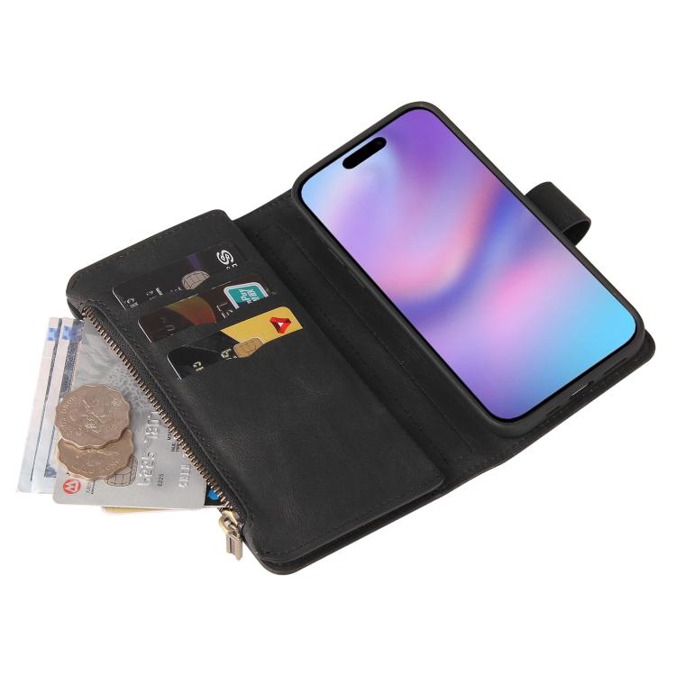 For iPhone 17 Skin Feel Multi Card Slots Zipper Wallet Leather Phone Case