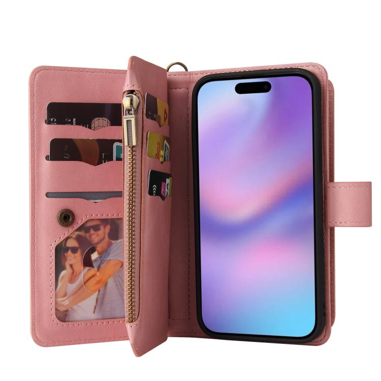 For iPhone 17 Skin Feel Multi Card Slots Zipper Wallet Leather Phone Case