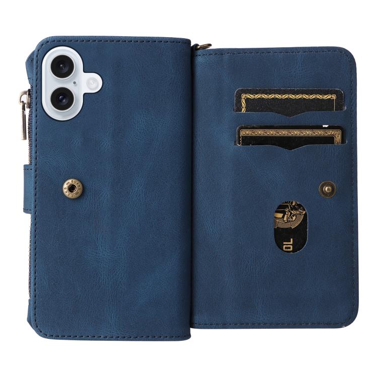 For iPhone 17 Skin Feel Multi Card Slots Zipper Wallet Leather Phone Case