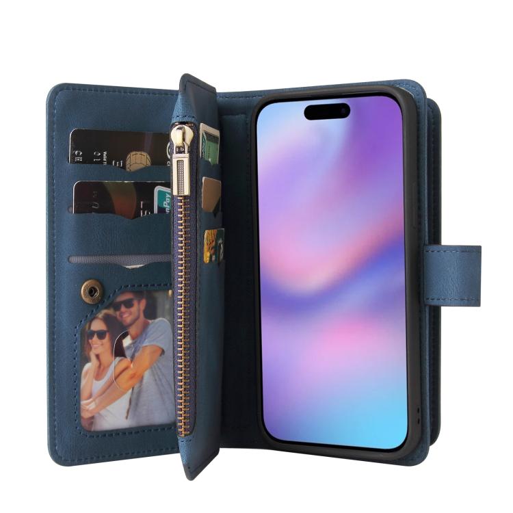 For iPhone 17 Skin Feel Multi Card Slots Zipper Wallet Leather Phone Case