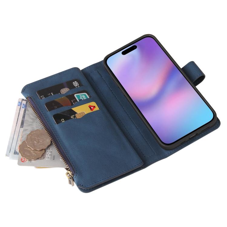 For iPhone 17 Skin Feel Multi Card Slots Zipper Wallet Leather Phone Case