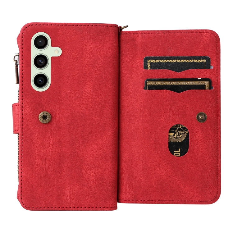 For Galaxy S24 FE 5G Skin Feel Multi Card Slots Zipper Wallet Leather Phone Case