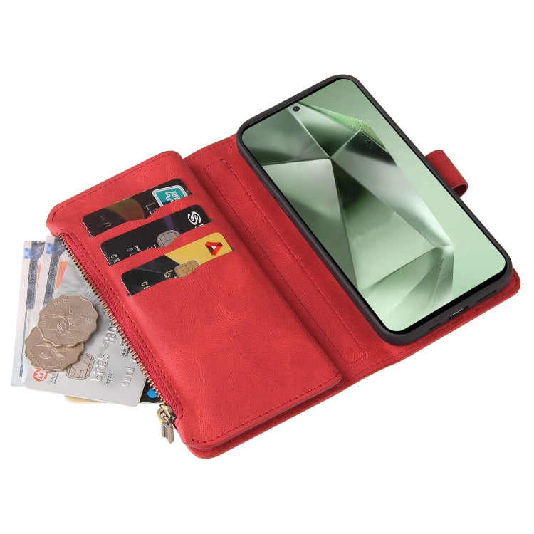 For Galaxy S24 FE 5G Skin Feel Multi Card Slots Zipper Wallet Leather Phone Case