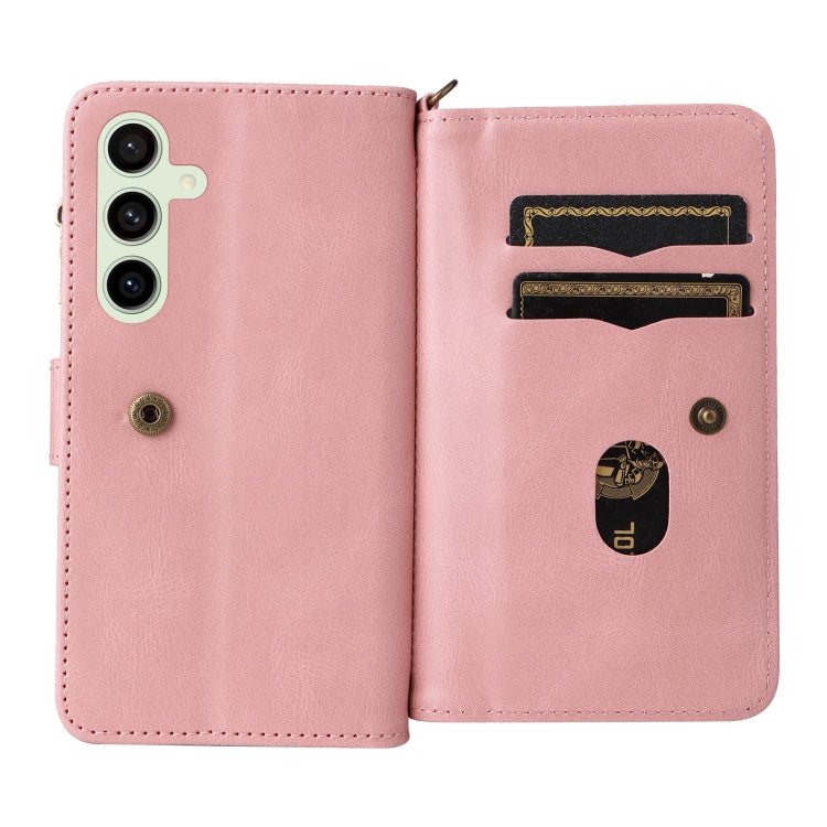 For Galaxy S24 FE 5G Skin Feel Multi Card Slots Zipper Wallet Leather Phone Case