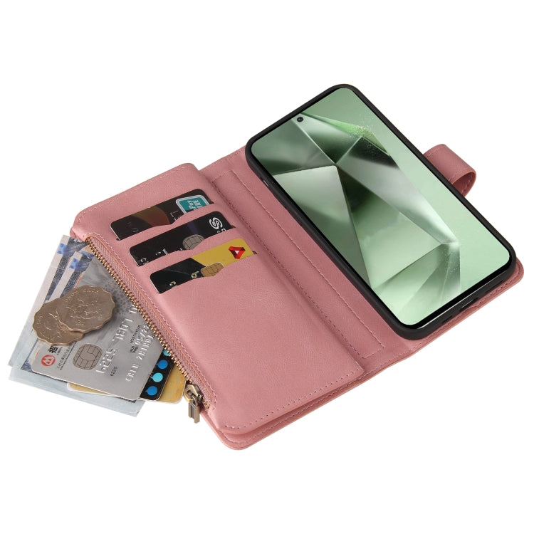 For Galaxy S24 FE 5G Skin Feel Multi Card Slots Zipper Wallet Leather Phone Case