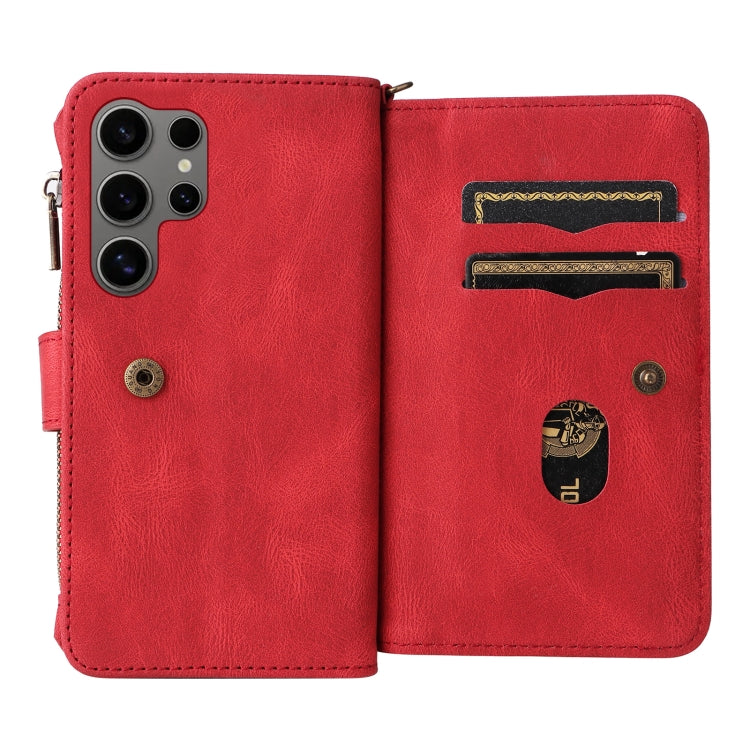 For Galaxy S25 Ultra 5G Skin Feel Multi Card Slots Zipper Wallet Leather Phone Case