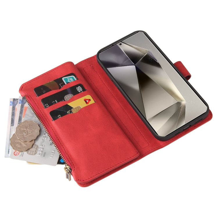 For Galaxy S25 Ultra 5G Skin Feel Multi Card Slots Zipper Wallet Leather Phone Case
