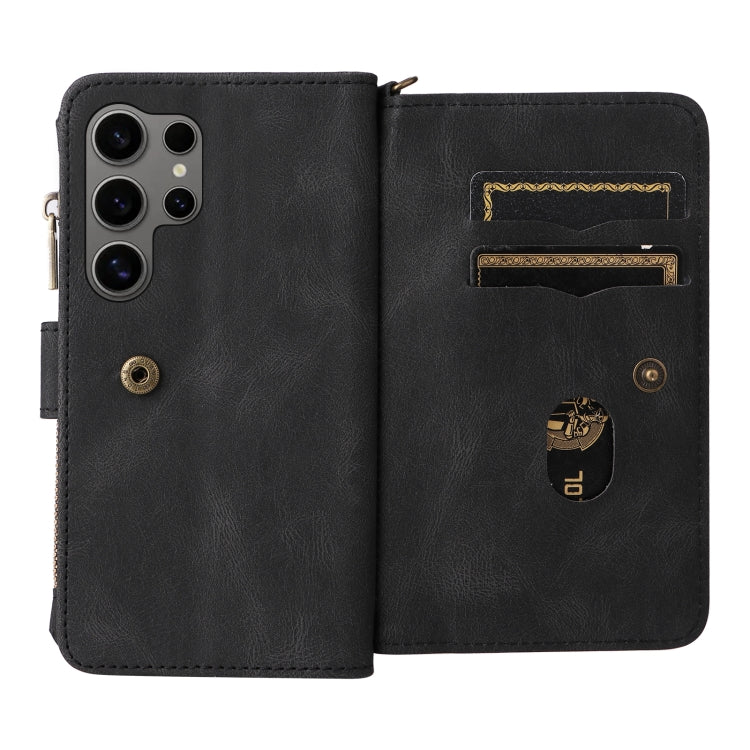 For Galaxy S25 Ultra 5G Skin Feel Multi Card Slots Zipper Wallet Leather Phone Case