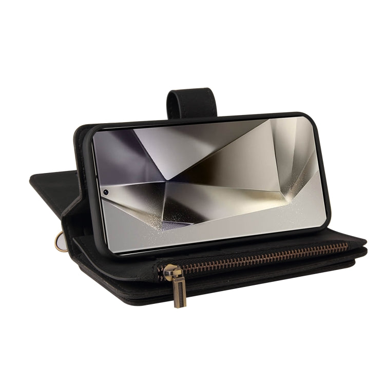 For Galaxy S25 Ultra 5G Skin Feel Multi Card Slots Zipper Wallet Leather Phone Case