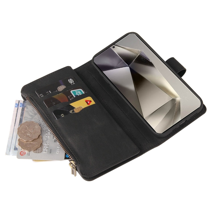 For Galaxy S25 Ultra 5G Skin Feel Multi Card Slots Zipper Wallet Leather Phone Case