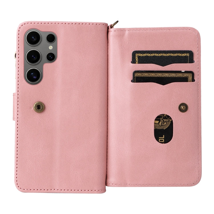 For Galaxy S25 Ultra 5G Skin Feel Multi Card Slots Zipper Wallet Leather Phone Case