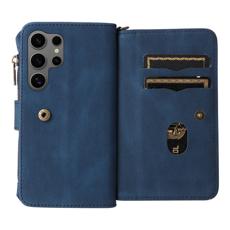 For Galaxy S25 Ultra 5G Skin Feel Multi Card Slots Zipper Wallet Leather Phone Case