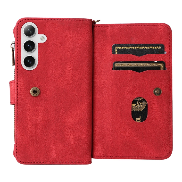 For Galaxy S25 / S24 5G Skin Feel Multi Card Slots Zipper Wallet Leather Phone Case