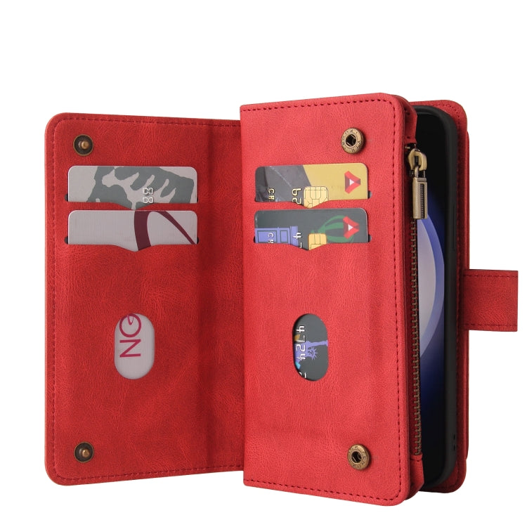 For Galaxy S25 / S24 5G Skin Feel Multi Card Slots Zipper Wallet Leather Phone Case