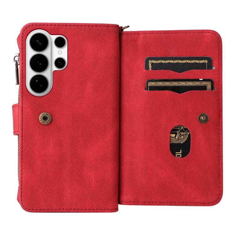 For Galaxy S26 Ultra 5G Skin Feel Multi Card Slots Zipper Wallet Leather Phone Case