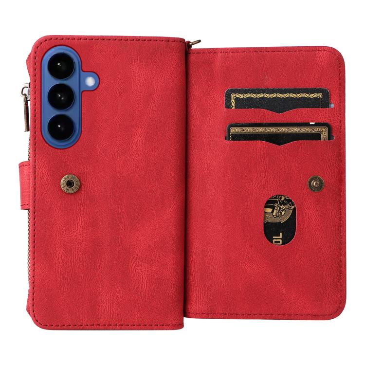 For Galaxy S26 5G Skin Feel Multi Card Slots Zipper Wallet Leather Phone Case