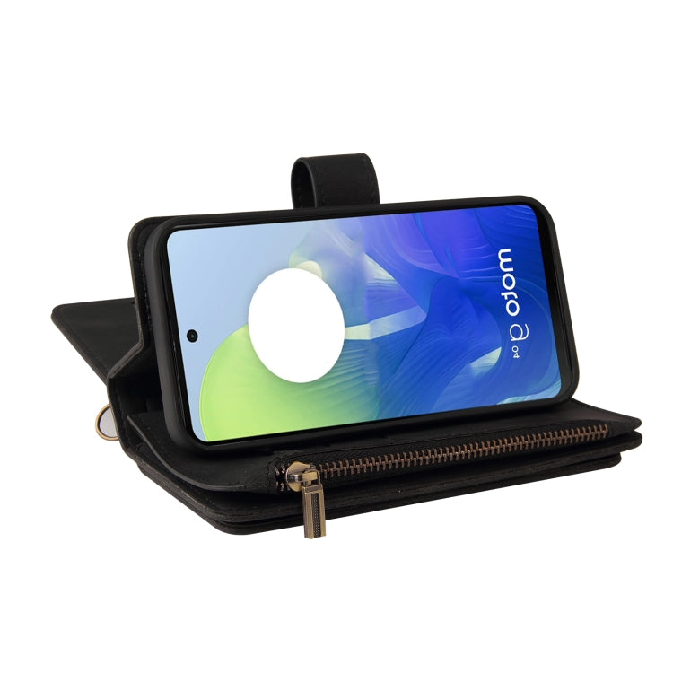 For Motorola Moto G04 / G24 Skin Feel Multi Card Slots Zipper Wallet Leather Phone Case