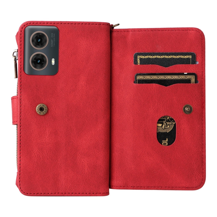 For Motorola Moto G85 Skin Feel Multi Card Slots Zipper Wallet Leather Phone Case