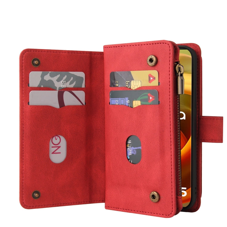 For Motorola Moto G85 Skin Feel Multi Card Slots Zipper Wallet Leather Phone Case