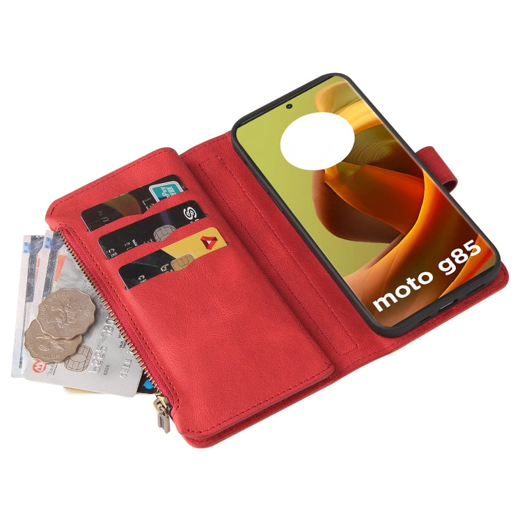 For Motorola Moto G85 Skin Feel Multi Card Slots Zipper Wallet Leather Phone Case