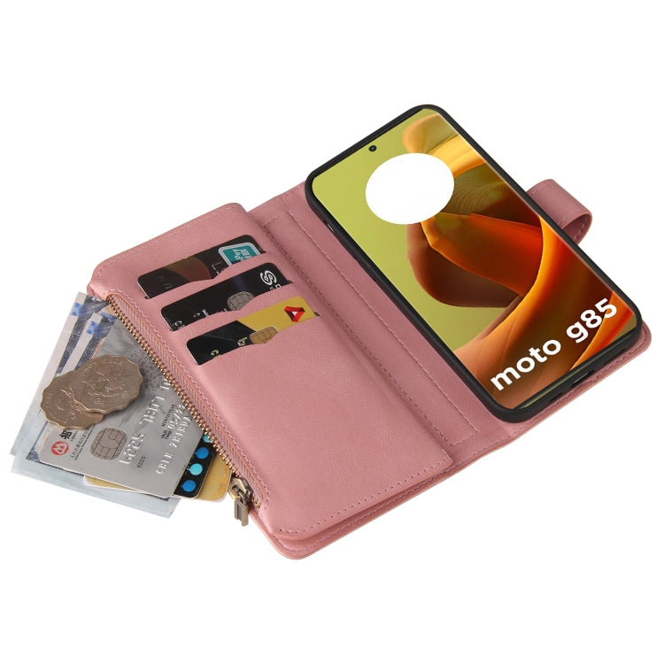 For Motorola Moto G85 Skin Feel Multi Card Slots Zipper Wallet Leather Phone Case