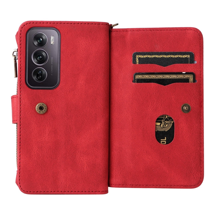 For OPPO Reno12 Pro Global Skin Feel Multi Card Slots Zipper Wallet Leather Phone Case