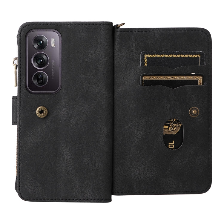 For OPPO Reno12 Pro Global Skin Feel Multi Card Slots Zipper Wallet Leather Phone Case