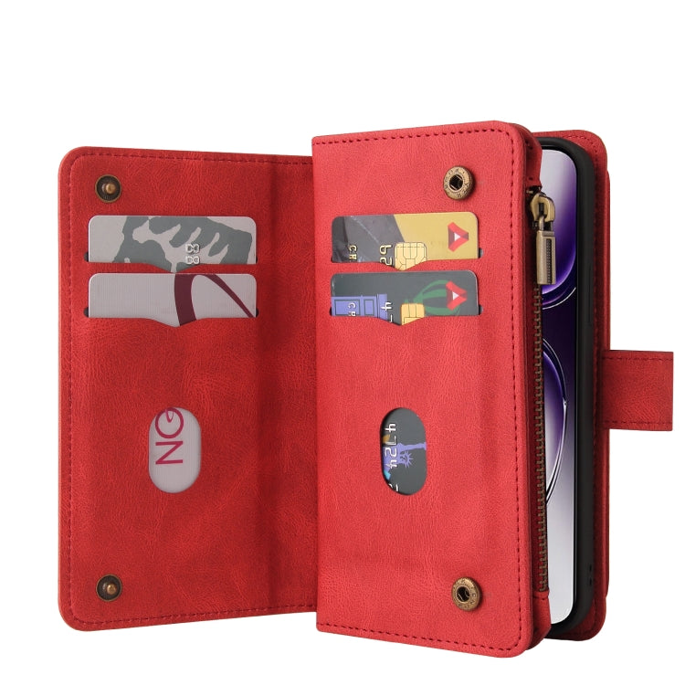 For OPPO Reno12 5G Global Skin Feel Multi Card Slots Zipper Wallet Leather Phone Case