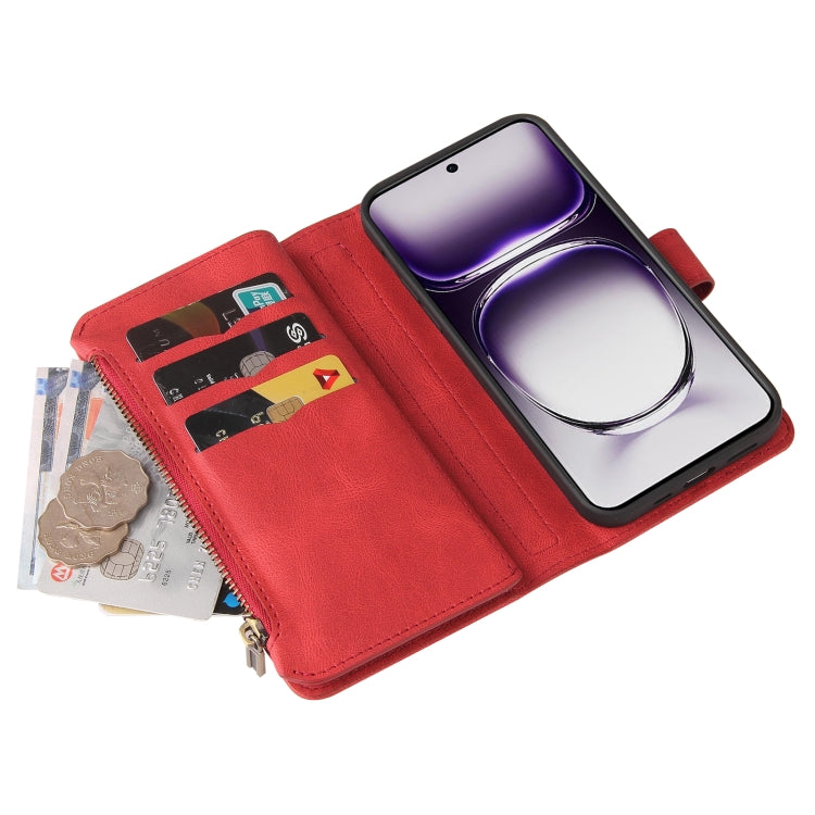 For OPPO Reno12 5G Global Skin Feel Multi Card Slots Zipper Wallet Leather Phone Case