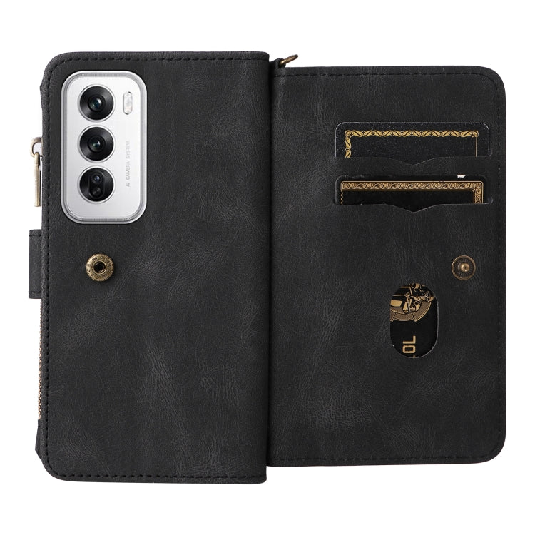 For OPPO Reno12 5G Global Skin Feel Multi Card Slots Zipper Wallet Leather Phone Case