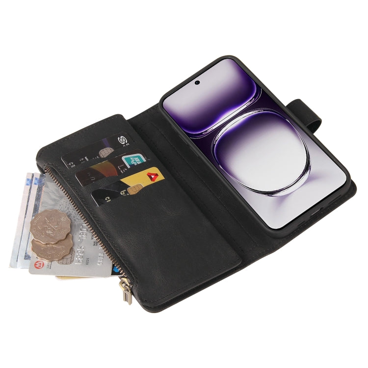 For OPPO Reno12 5G Global Skin Feel Multi Card Slots Zipper Wallet Leather Phone Case