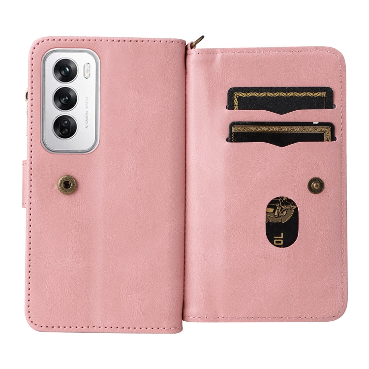 For OPPO Reno12 5G Global Skin Feel Multi Card Slots Zipper Wallet Leather Phone Case