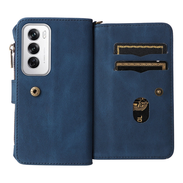 For OPPO Reno12 5G Global Skin Feel Multi Card Slots Zipper Wallet Leather Phone Case