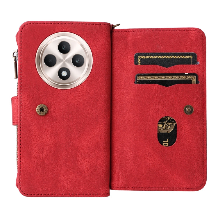 For OPPO Reno12 F 5G Global Skin Feel Multi Card Slots Zipper Wallet Leather Phone Case