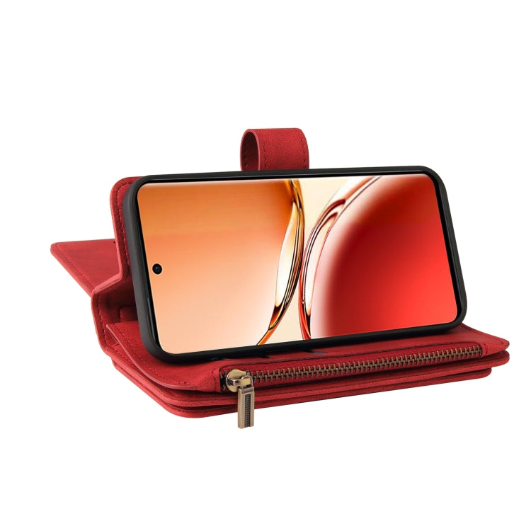 For OPPO Reno12 F 5G Global Skin Feel Multi Card Slots Zipper Wallet Leather Phone Case